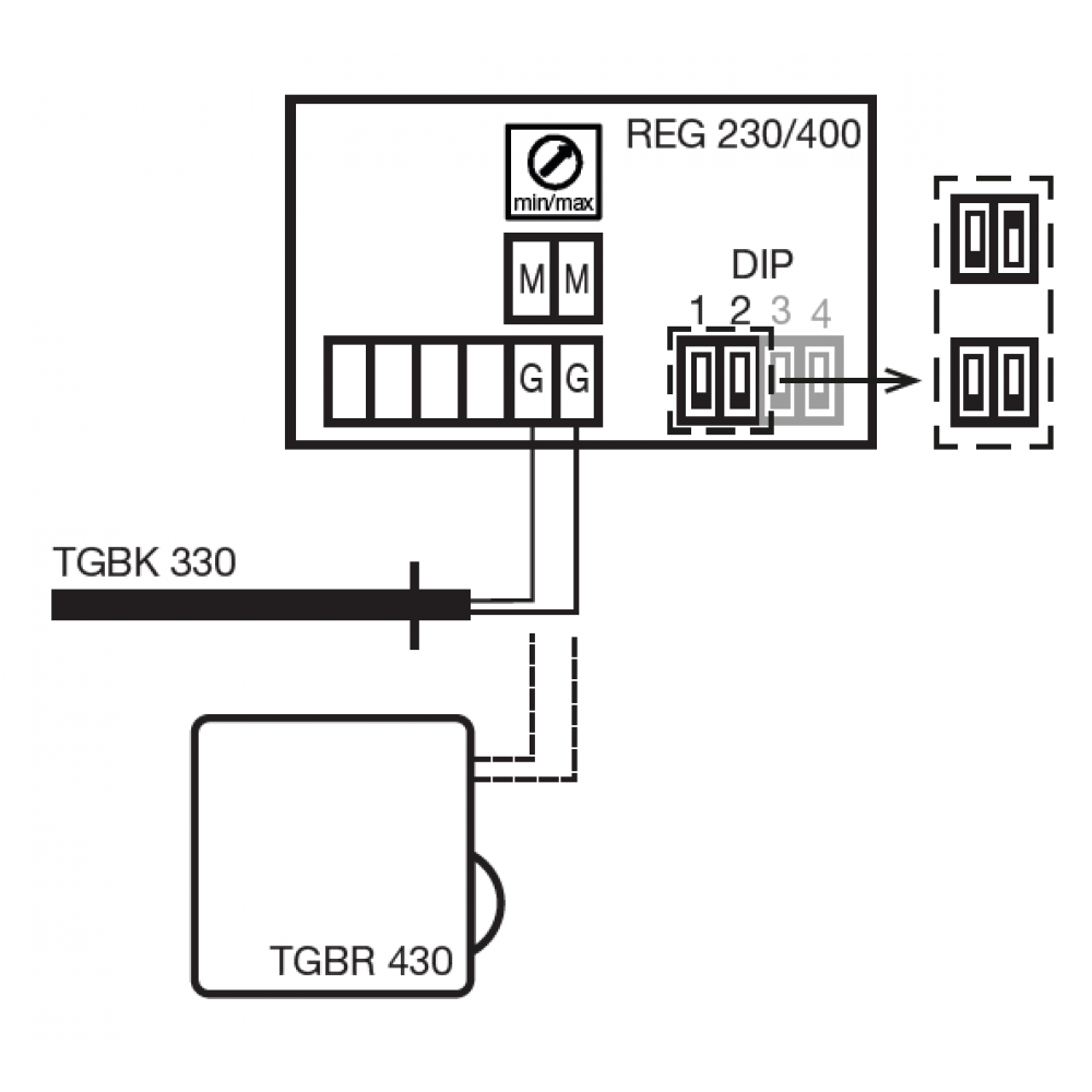 Anschluss interner Schalter bei alternativer Verwendung externer Sensoren, interner Thermistorsensor abgeklemmt